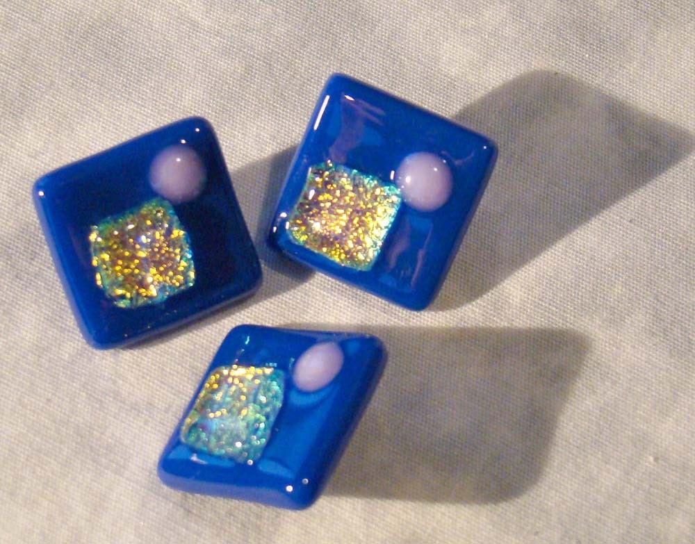 Fused Glass Buttons - Hello Sailor, navy blue, lavender and dichroic