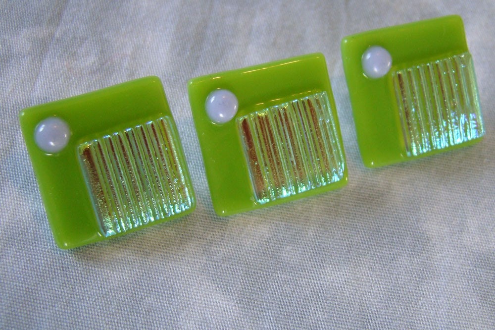 Fused Glass Buttons - Chartreuse Bling
