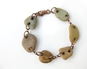 Natural Jewelry - river rock bracelet.  "Green Spectrum Stone Bracelet."