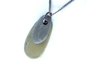 Nature jewelry - natural rock necklace. "Zen Stone Necklace, Grey on Green Ovals"  055