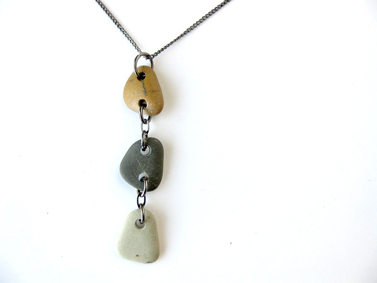 Natural jewelry - Zen necklace - Mustard Grey Haiku Stones - 729