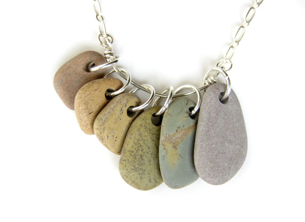 Rainbow river rock necklace - natural jewelry - Pastel Rainbow Rocks Necklace - 523