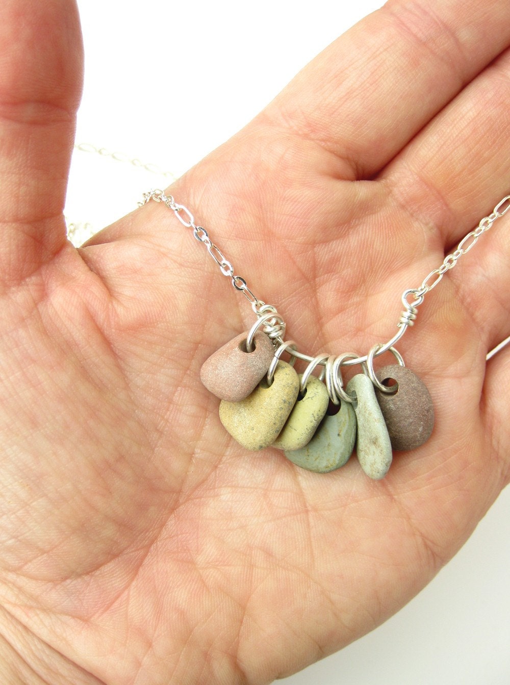 Natural stone jewelry - rainbow necklace - river rocks - Rock Collections, Rainbow