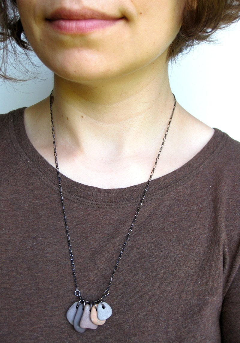 Natural Stone Jewelry SALE - River rocks necklace - natural stone jewelry - Rock Collection, Soft Sunset