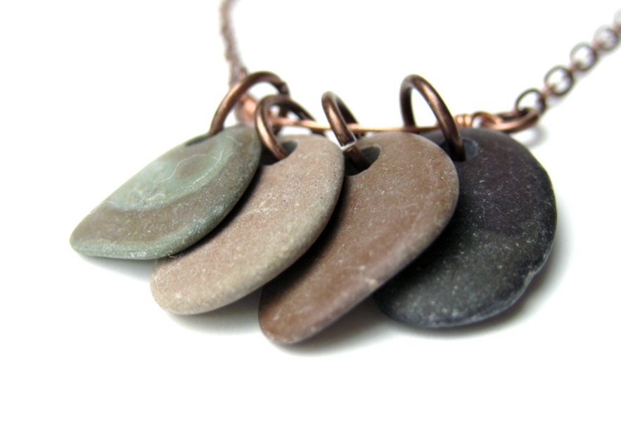 Naturally colorful river rock jewelry - "Reflection Ombre Rock Collection Necklace"
