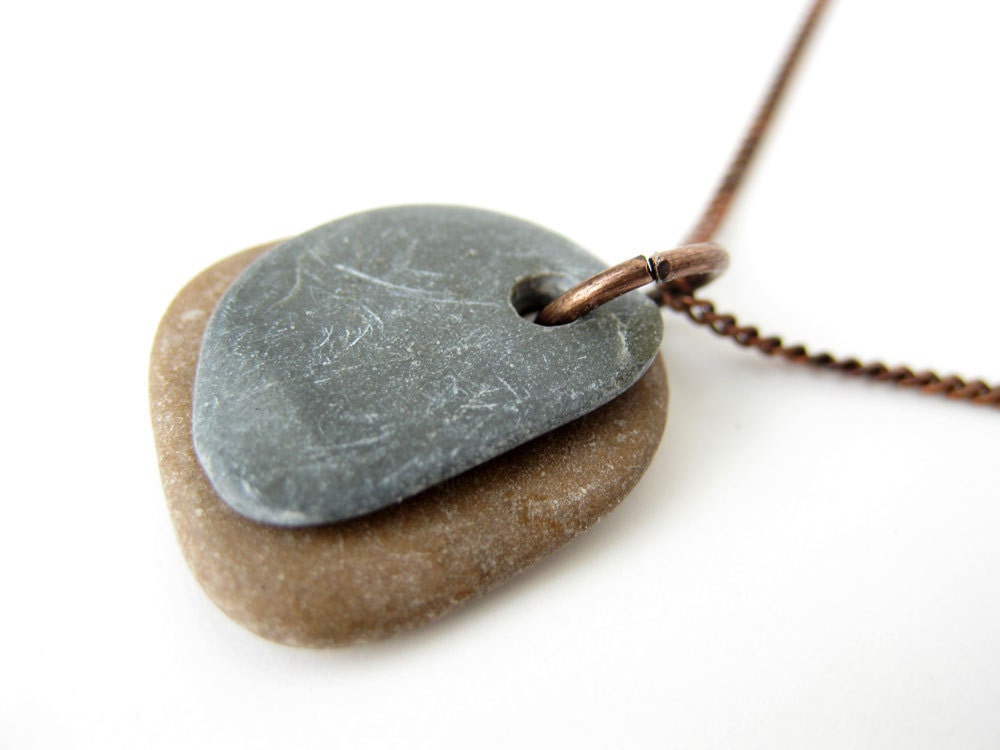 Natural jewelry - Zen Stone Necklace, Slate Grey on Brown with a copper chain - 481