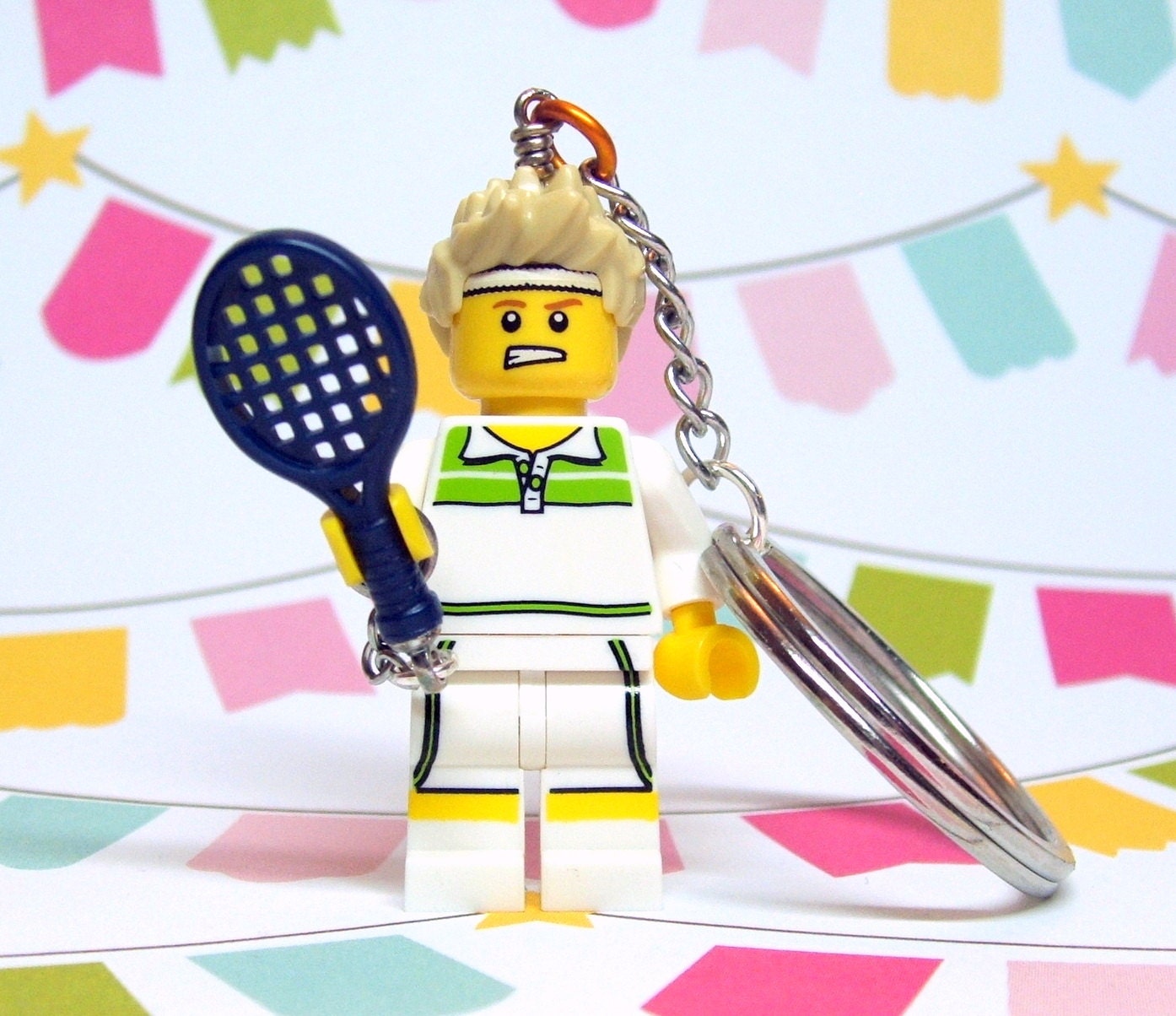 Tennis Pro Keychain - made from Series 7 LEGO (r) Minifigure