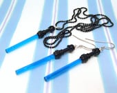 Blue Light Saber Earrings and Necklace Set with Black Hilt, made from LEGO (r) Star Wars Pieces