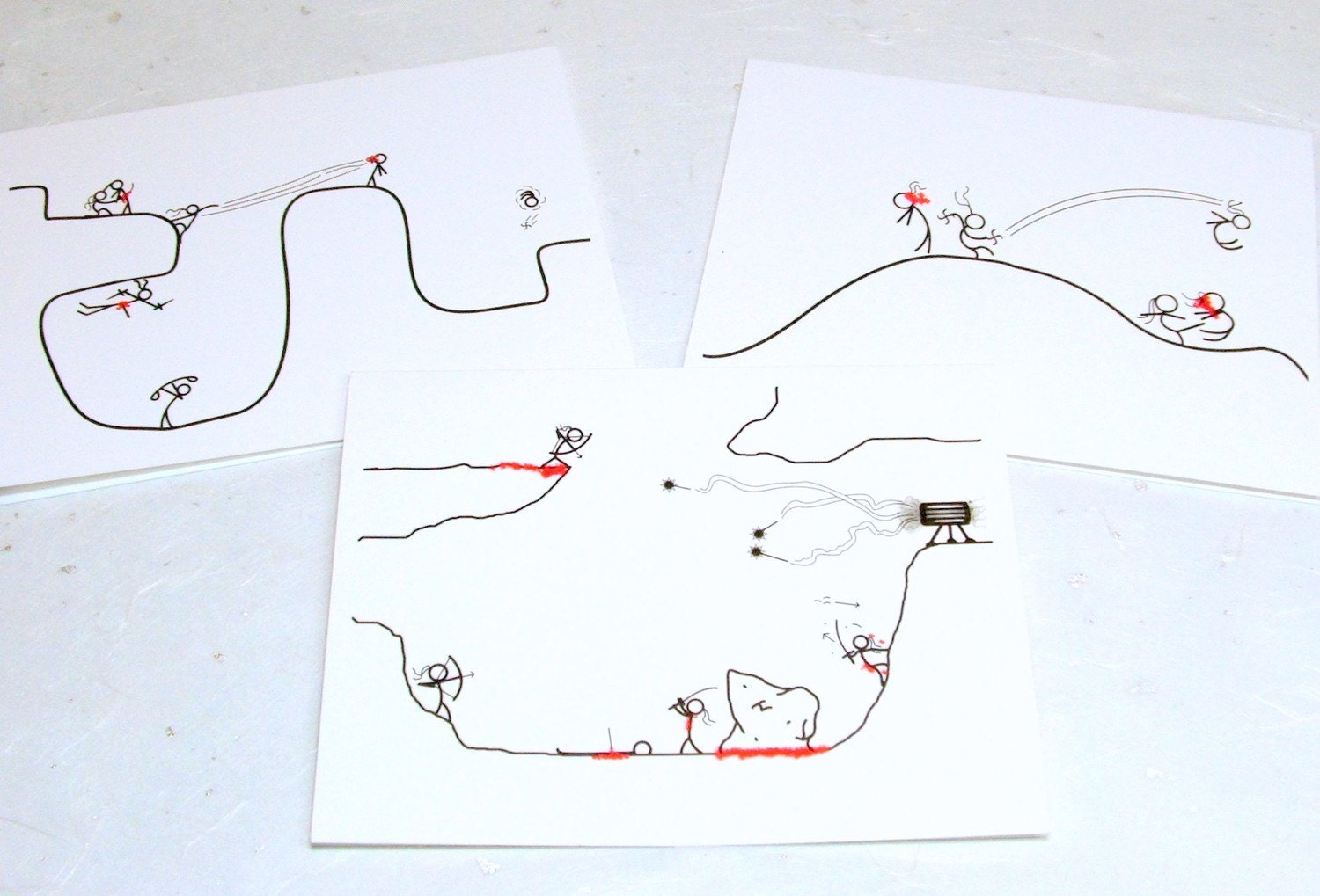 Ninja Greeting Cards, Set of 3 Note Cards - Epic Ninja Battle - White Robed Ninjas - The Ninja Force Series
