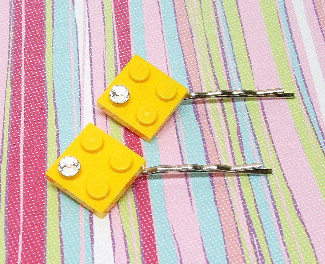Yellow Bobby Pin made from LEGO (r) Pieces - Set of Two