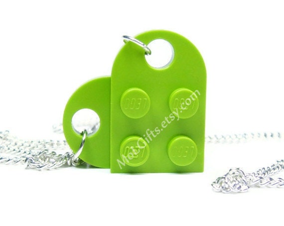 Lime Green Heart Necklace made from LEGO (r) Heart Pieces