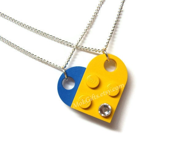 Heart Necklace Set - 2 Chains Sharing 1 Heart made from Genuine LEGO (r) Heart Pieces