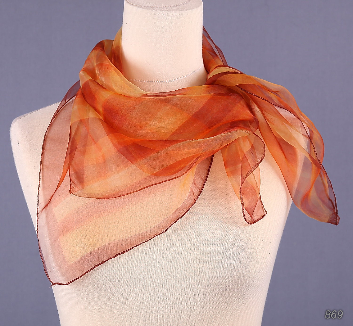 1960s Burnt Orange Chiffon Summer Scarf / Transparent