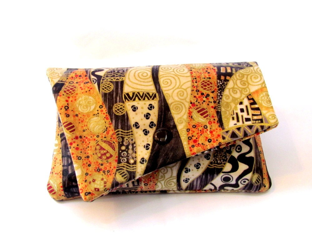 clutch purse formal evening bag brown tan cream gold abstract print