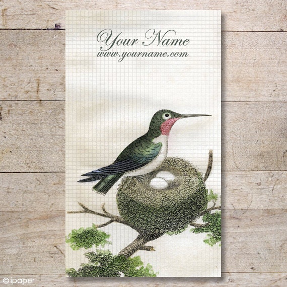 100 Custom High Quality Business Cards - Display Cards - Earring Cards - Vintage Hummingbird - No. 108