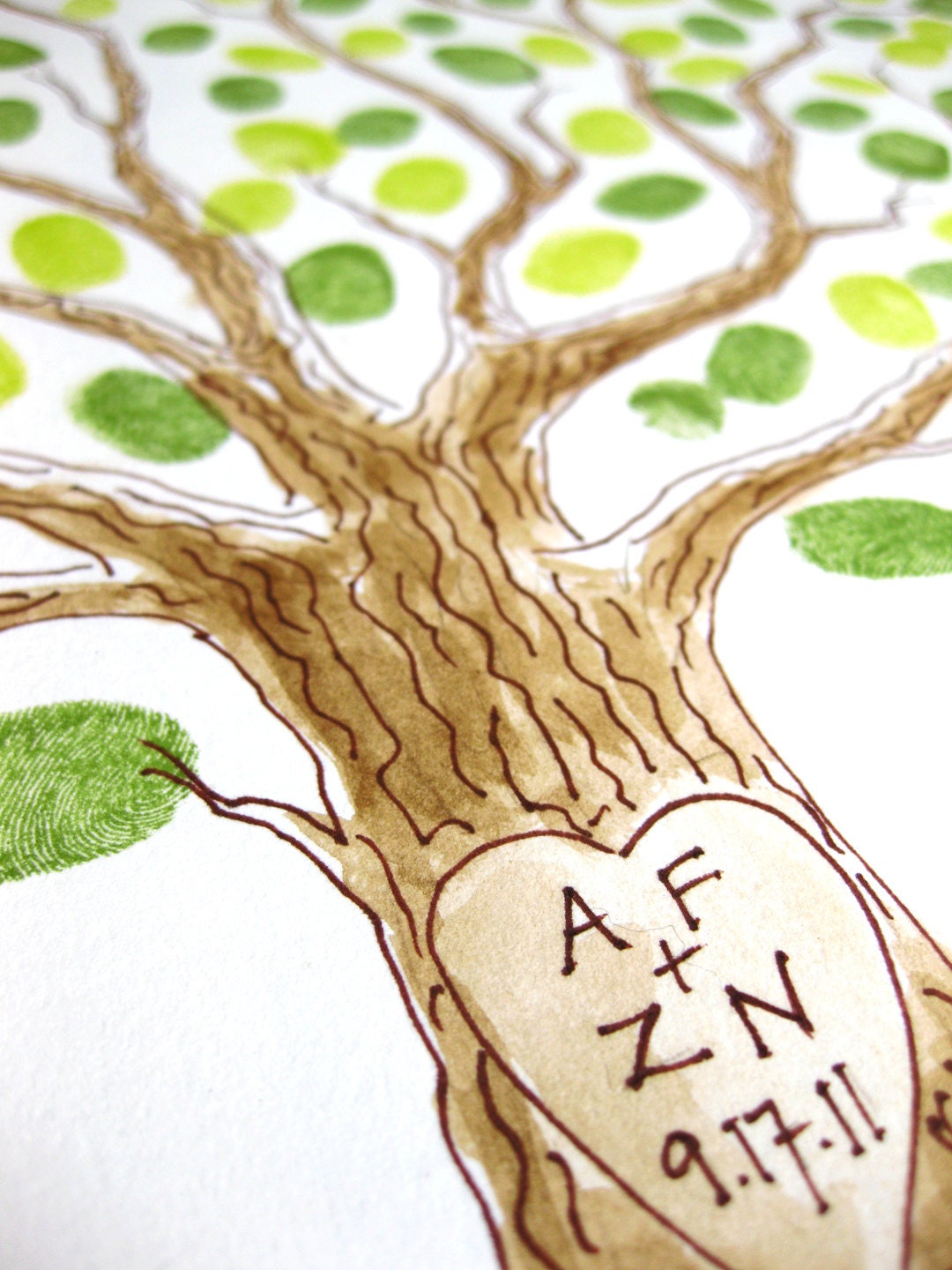 LARGE Wedding Guest Book Tree 24 x 18  Customizable ORIGINAL Watercolor Painting Thumbprint Tree up to 225 guests