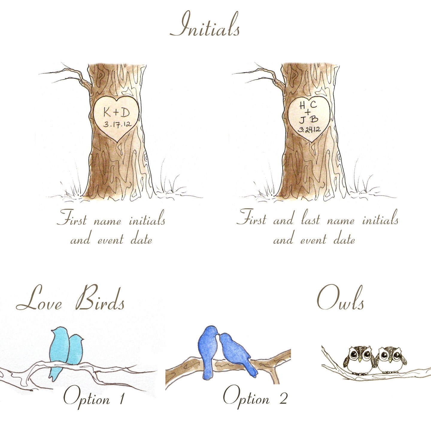 MEDIUM Wedding Guest Book Family Tree 20 x 16 Customizable Original Drawing Thumbprint Tree SEPIA Brown