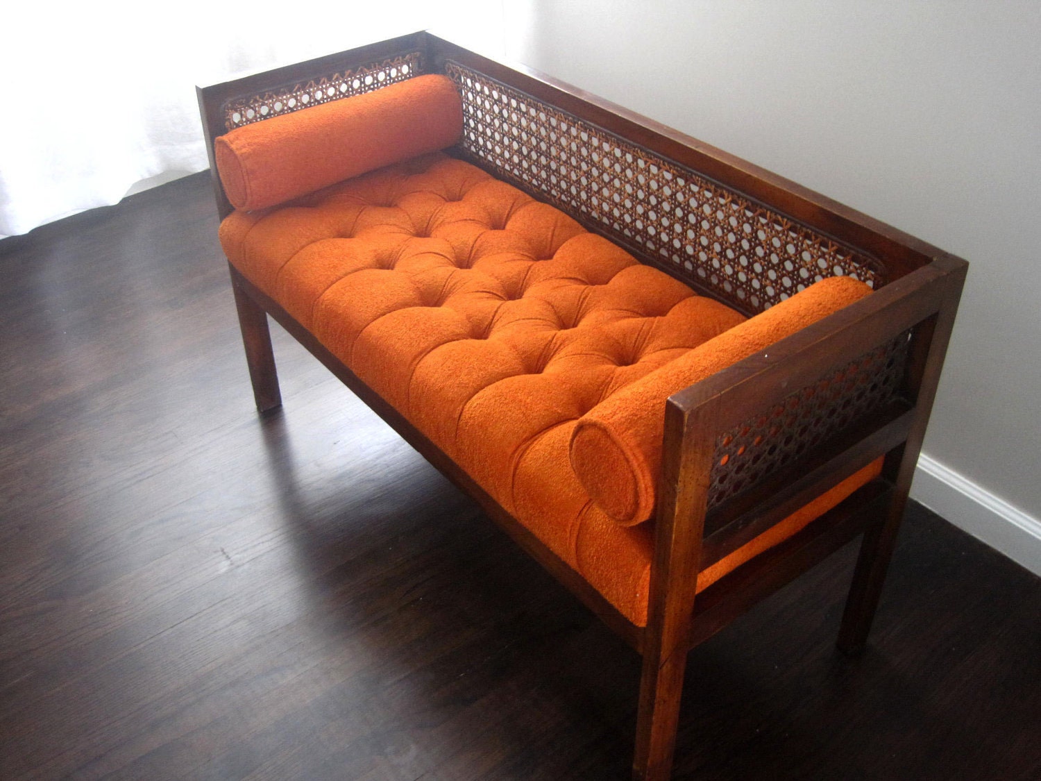Vintage Retro Orange Upholstered Bench