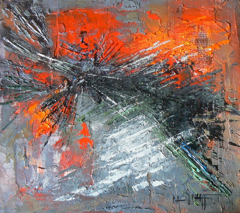 Mixed Media, Abstract,  Textured, Modern Art, "Fire and Ice", 8x9"