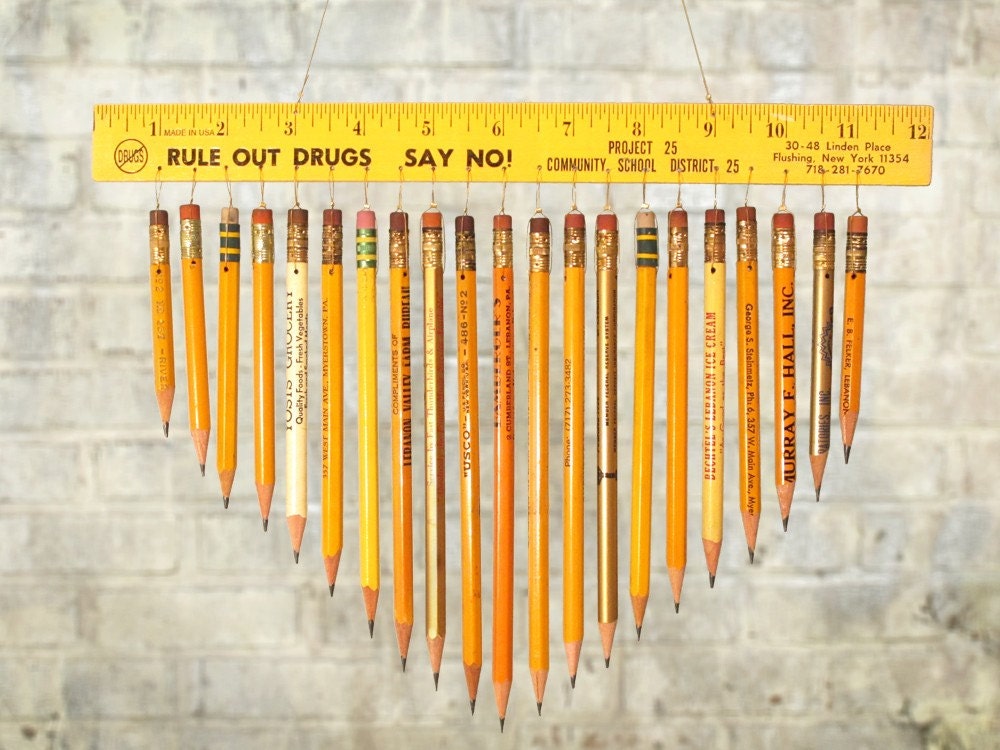 vintage pencil & ruler chimes / mobile
