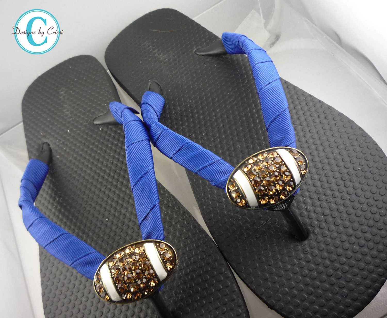 Football Flip Flops Bling Rhinestone Buckle Player Mom Girl Boutique Sports Ribbon Flip Flops chooe your ribbon and team colors