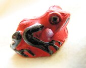 Red Amazon Poison Frog Bead, Peruvian Animal Ceramic, Hand Painted Rain Forest