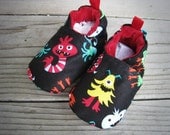 Monsters in the Closet  All Fabric Soft Sole Baby Shoes Booties Gift Red Black Yellow