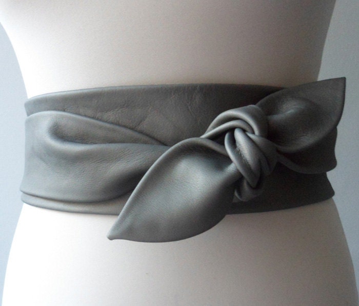 Sale - Metallic silver gray leather petal wrap belt - 27ins Waist Size Only