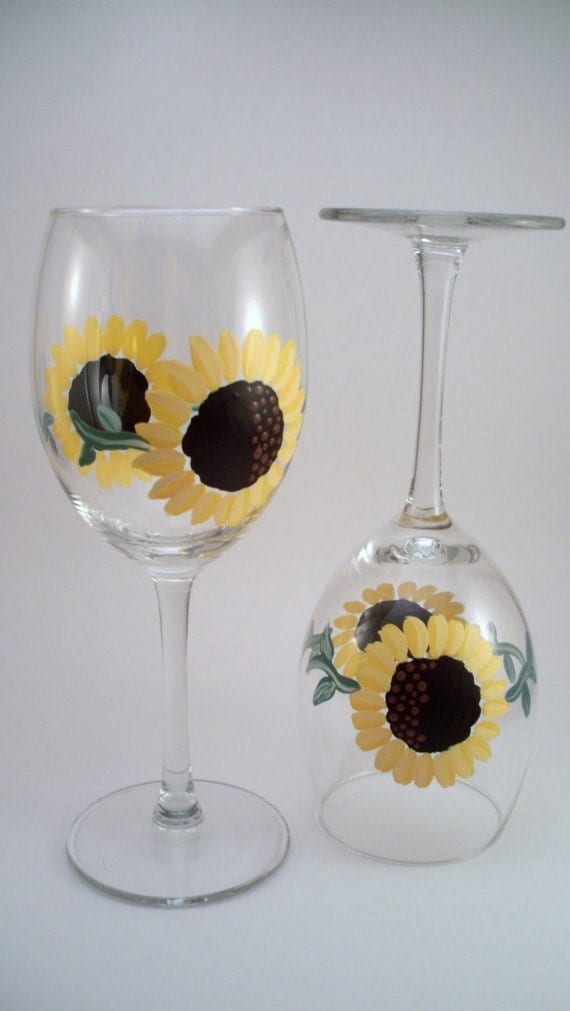 Sunflower hand painted wine glasses set of 2 Made to by RaeSmith