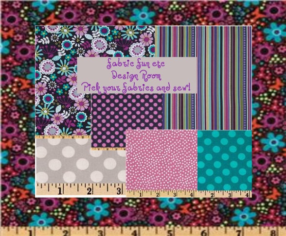 Private listing for Patricia Back to School Fall Michael Miller Fabrics Lazy Daisy Gray, Purple and Orchid Coordinated Fabrics