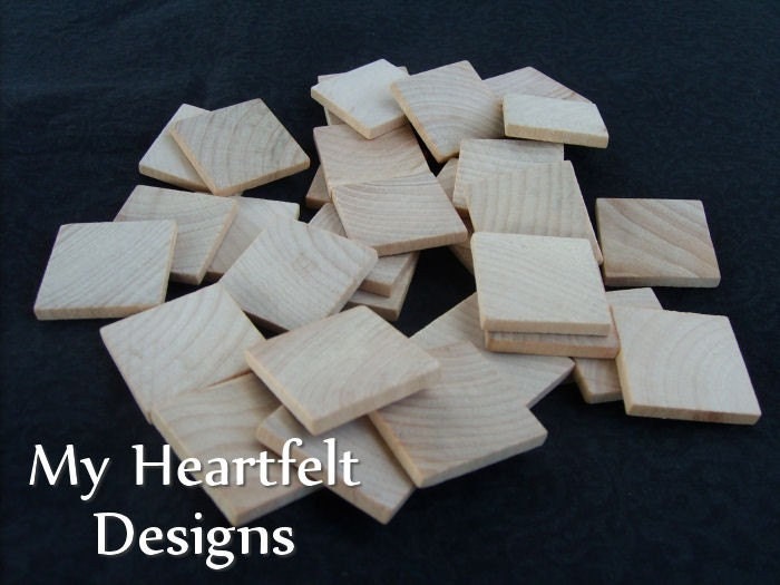 1 inch Wooden Square Tiles (Lot of 100) Unfinished Wood Pieces