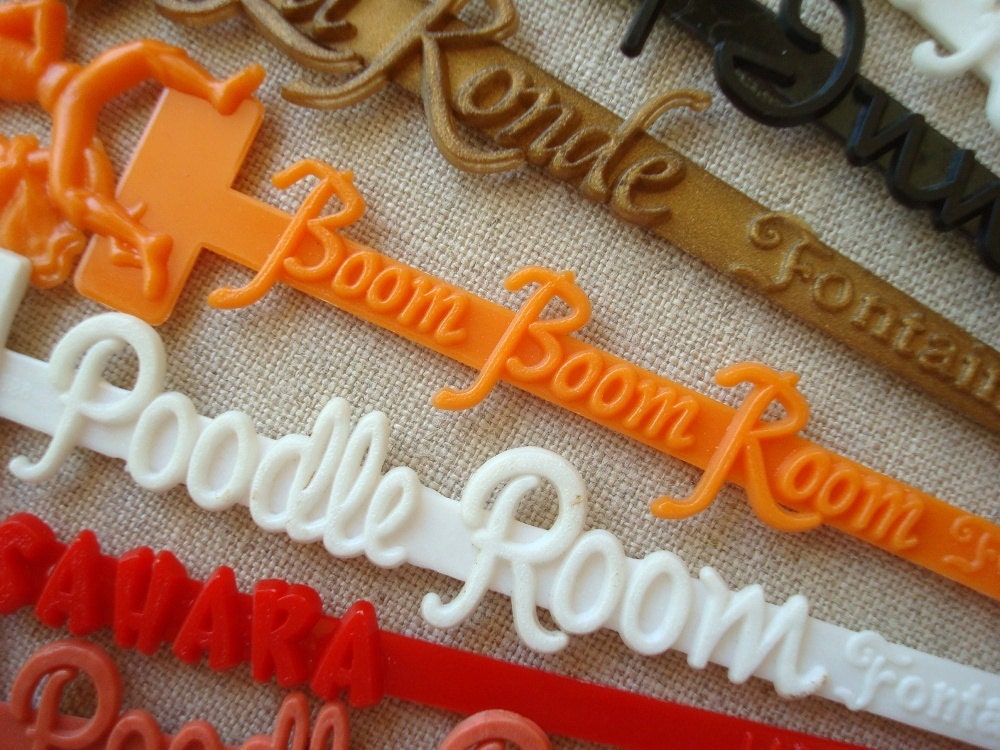 Swizzle sticks, Poodle Room, fancy vintage figurals, set of 12