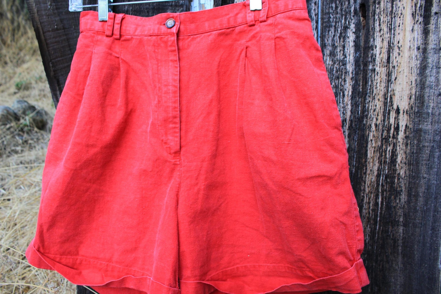 RED LIGHT - Cute Preppy 80s High Waisted Shorts Linen Rafaella Med