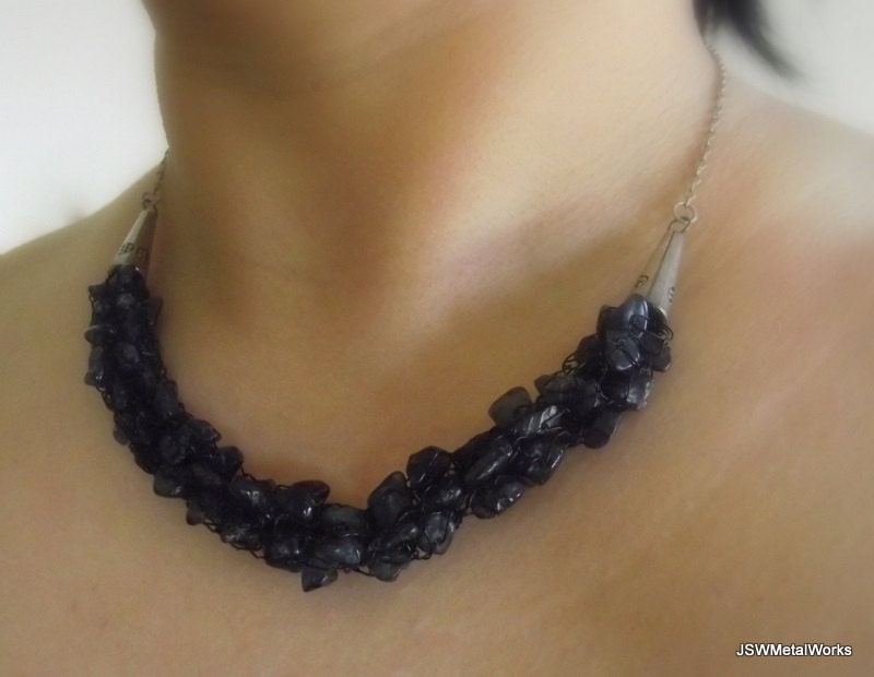 Chunky and Delicate Sapphire Necklace, Knit Necklace, Statement