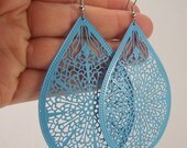 Large Light Blue Filigree Teardrop Earrings, Blue Earrings, Easter Earrings