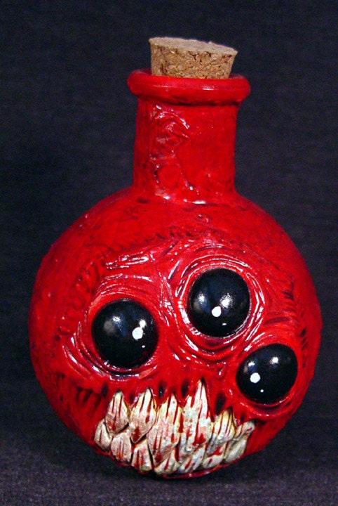 Demon Glass Potion Bottle with Cork Stopper OOAK