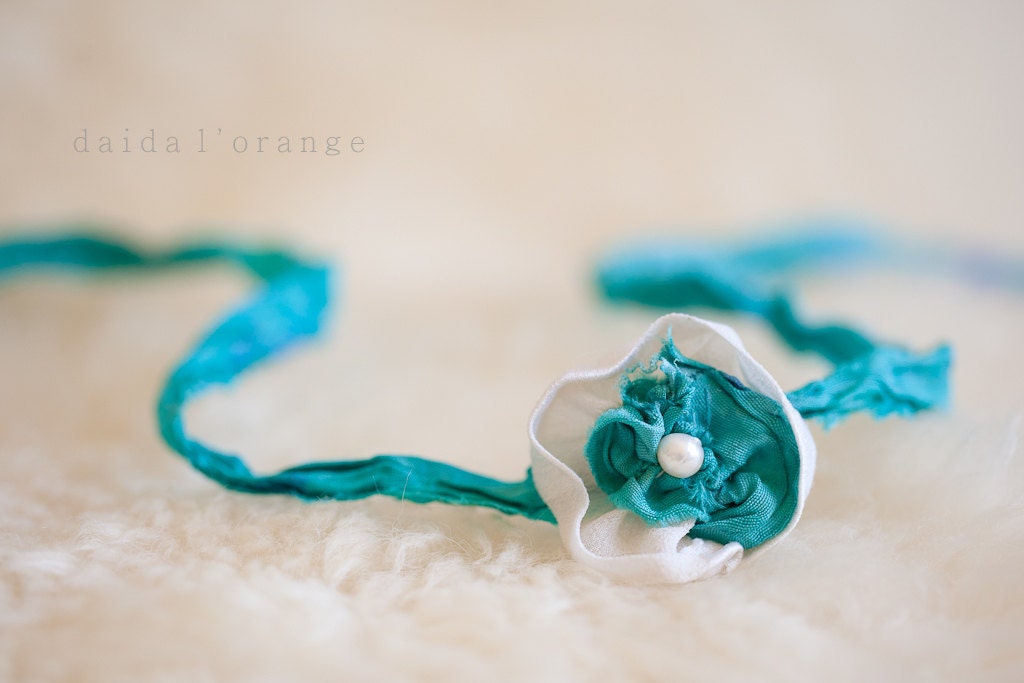 Athena - Newborn Halo Headband - Ivory Turquoise - Photography Prop - Winter Collection