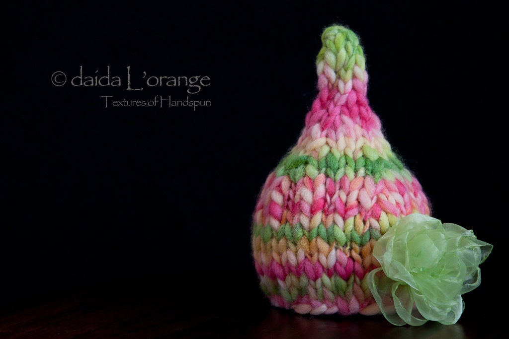 OOAK Newborn Pixie Gnome Hat with Removable  Organza Flower Blossom - Spring Rose - Spring Collection