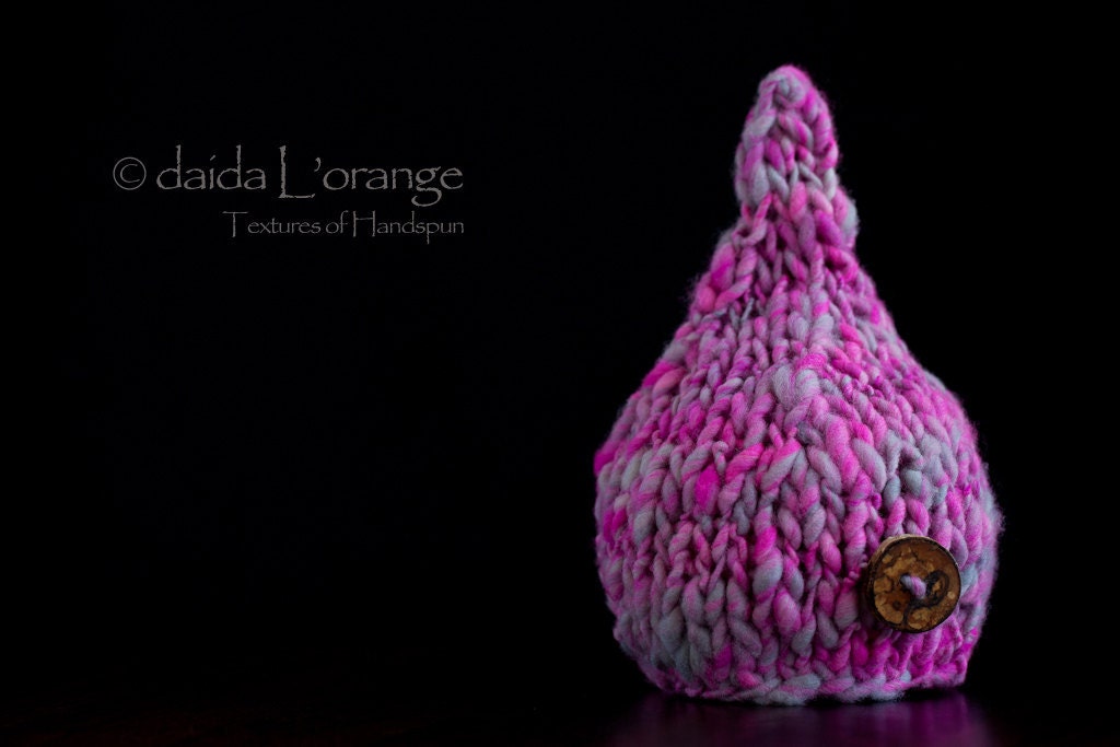 OOAK Newborn Pixie Gnome Hat with Removable Tree Branch Button - Pink Clouds - Bright and Bold Collection