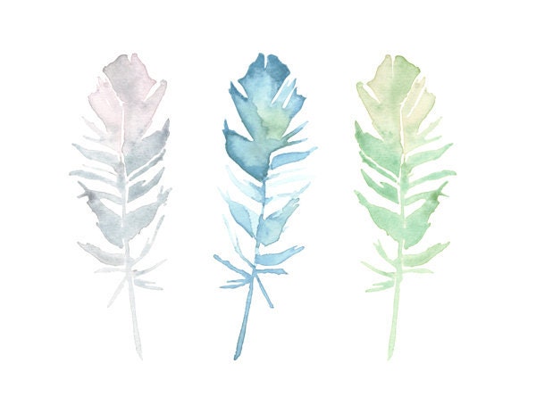 3 feathers 5x7 watercolor painting print