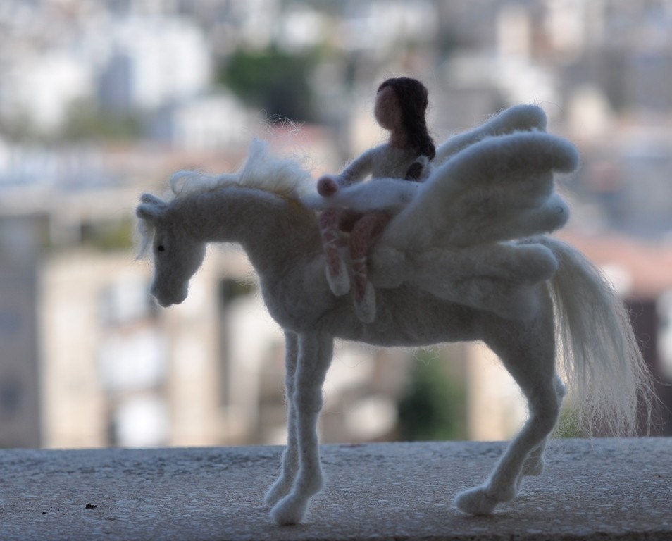 Needle felted Animals pegasus-Waldorf inspired standing doll-soft sculpture-needle felt by Daria Lvovsky-Made to custom orders