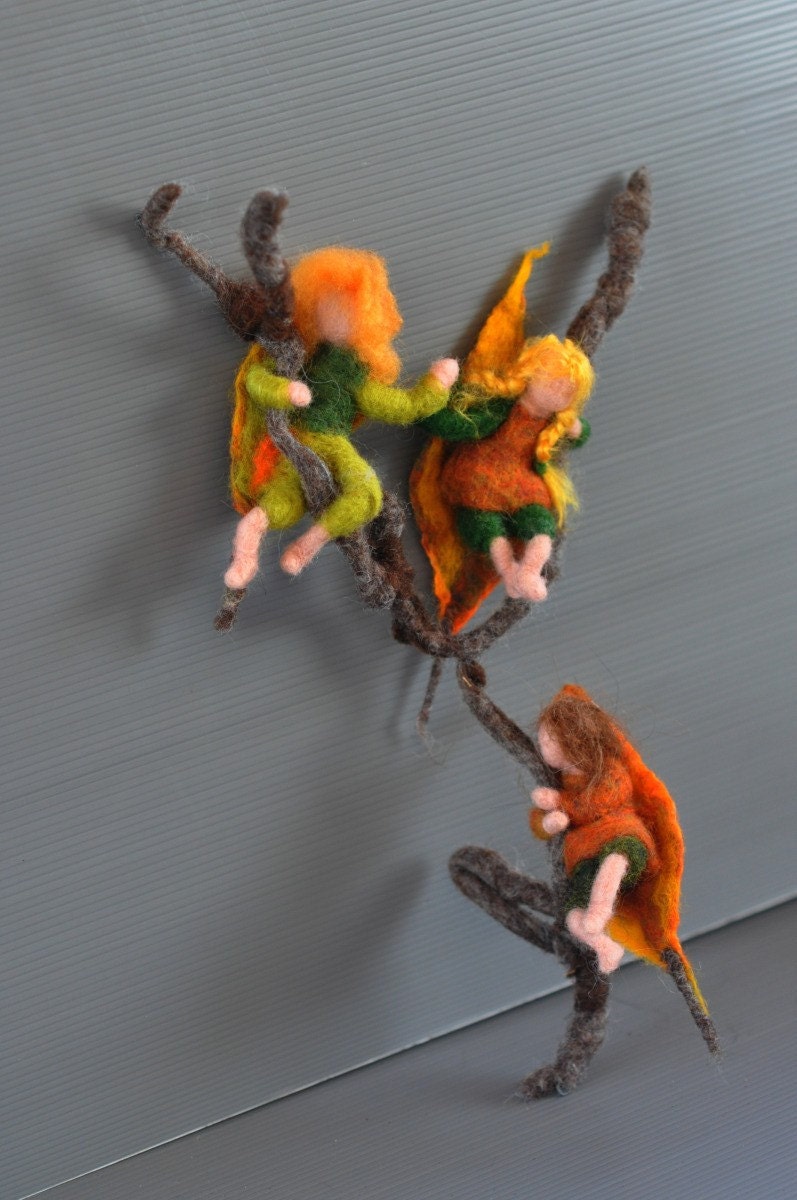 Needle Felted Doll Waldorf Leaf children-Wool Dolls -Autumn-and Sibylle von Olfers inspired --needle felt by Daria Lvovsky--Made to order