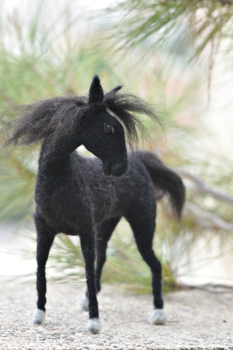 Needle Felted  Wool Animals-Black  horse-Waldorf inspired soft sculpture--needle felt by Daria Lvovsky