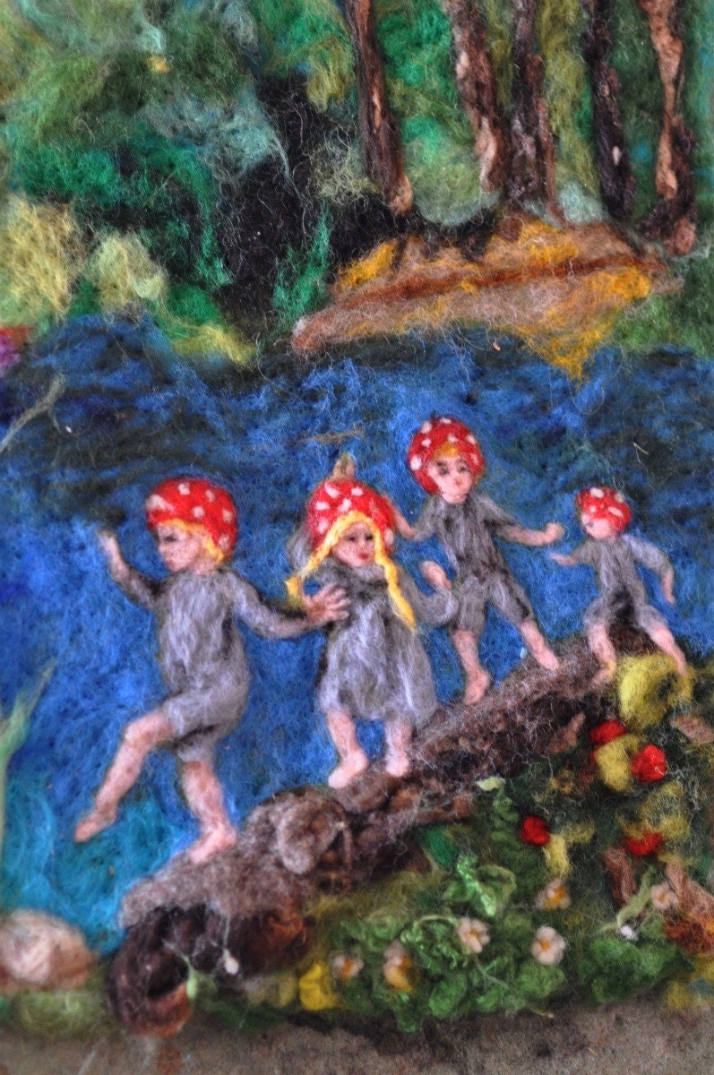 Needle Felted Wool Tapestry - The forest children N5-Elsa Beskow and Waldorf Inspired-needle felt by Daria Lvovsky