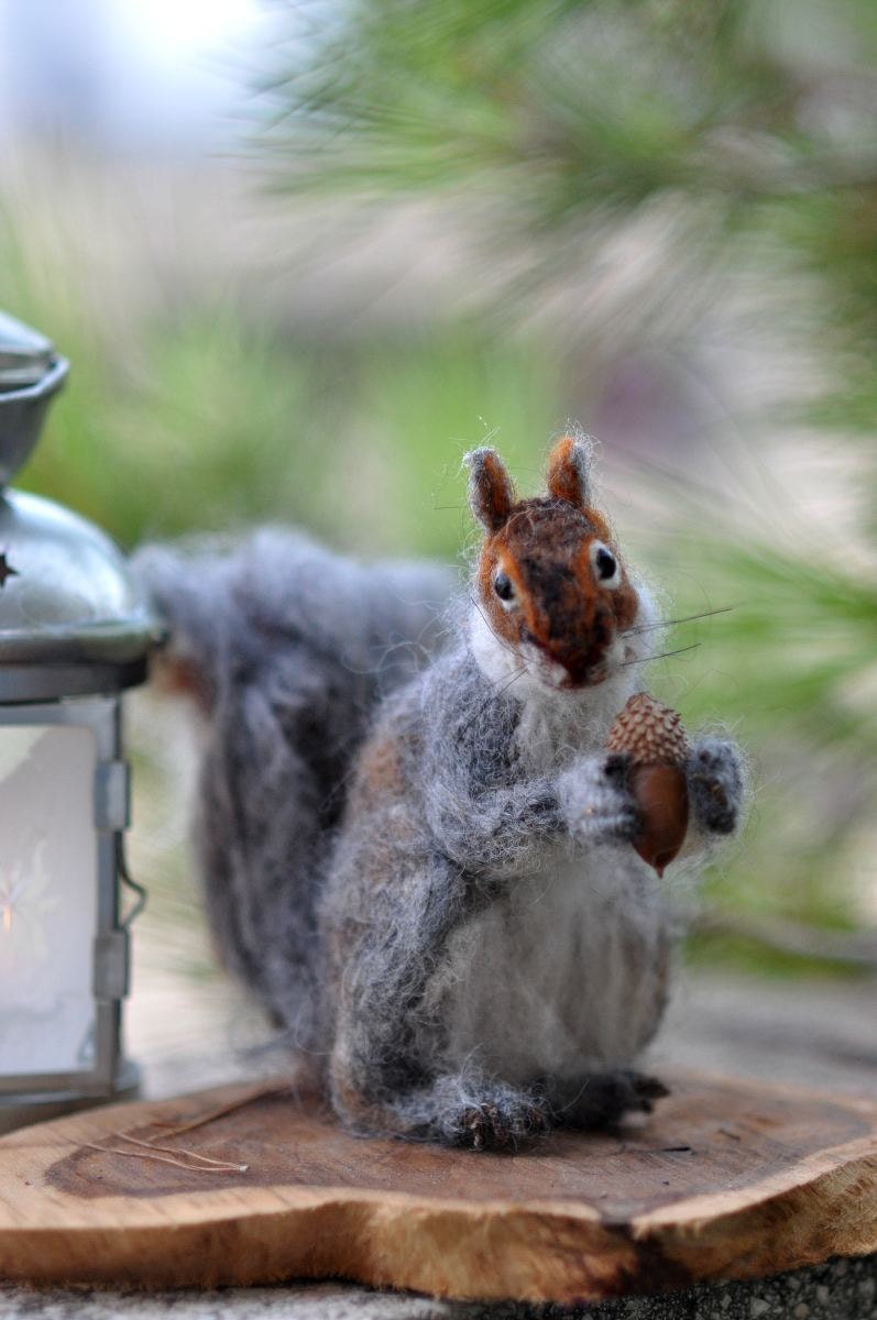Needle Felted Wool Animals Needle Felt- Gray Squirrel- Soft sculpture-Collectible artist animals-needle felt by Daria Lvovsky