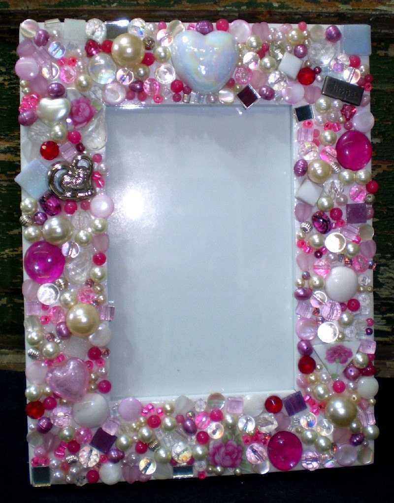 Mosaic Pink Jeweled Picture Frame Rhinestones by CharlensAbstracts