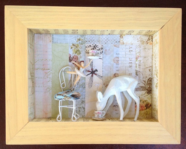 Mixed Media 3D Collage Box: Tea with Deer Friends