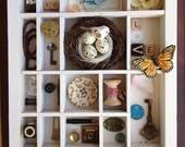 Mixed Media 3D Collage Box.  Curious Things