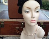 Vintage Black Beaded Sequin Evening Hat