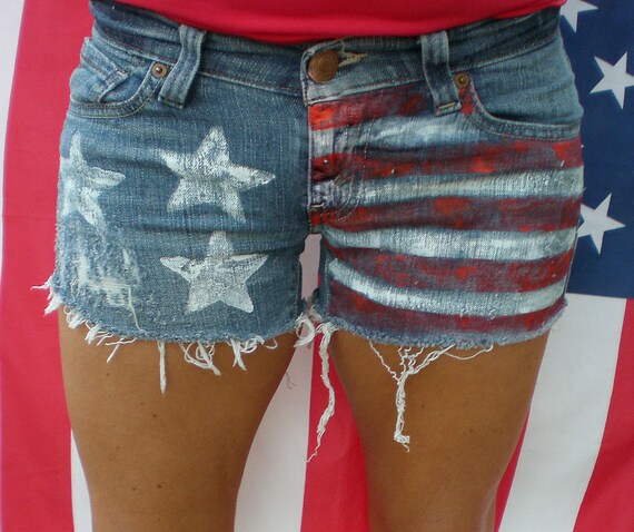 As Featured on TheBlush.com USA Flag Levis Jean Shorts Hand Painted Chic